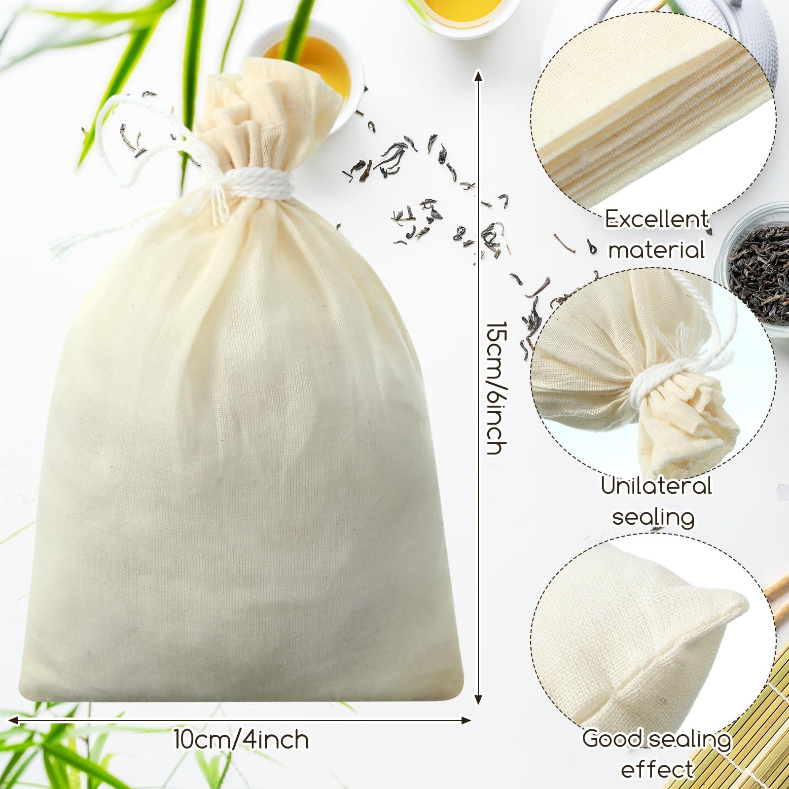 Boao 100 Pcs Reusable Cotton Tea Filters, Beige, Bag, 4×6 4 x 6 Inch, Beige