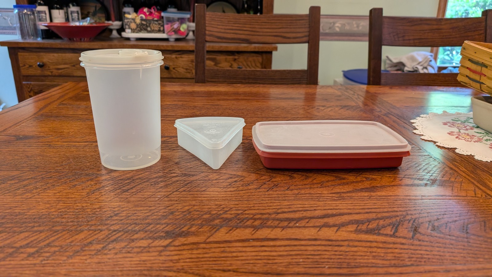 Vintage 3 Tupperware Pie Slice Keeper Store & Pour Quart Orange Rectangle Keeper