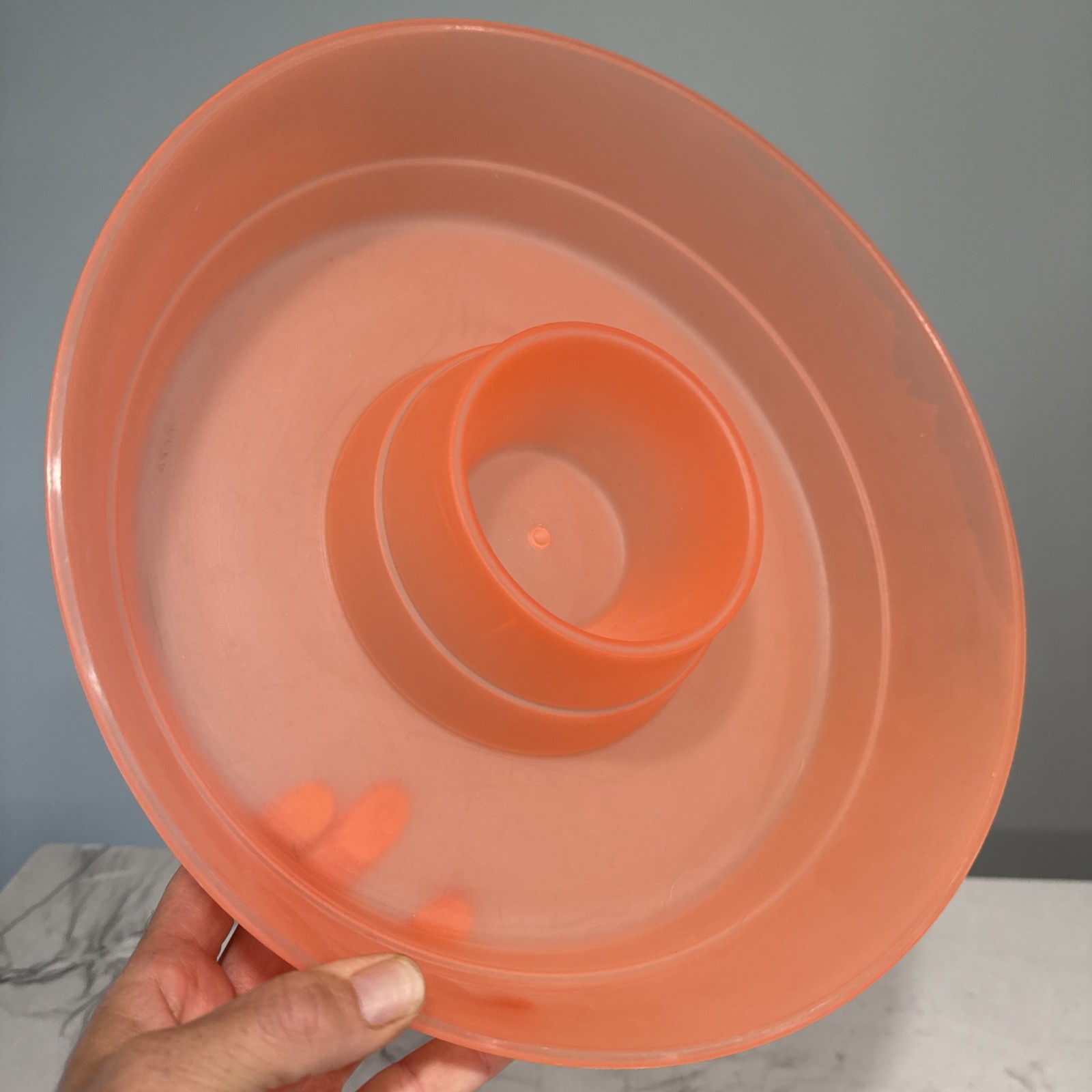 Plastic Orange Chips & Dip Veggie Tray with Clear Lid Serving Bowl 13″ by 3″