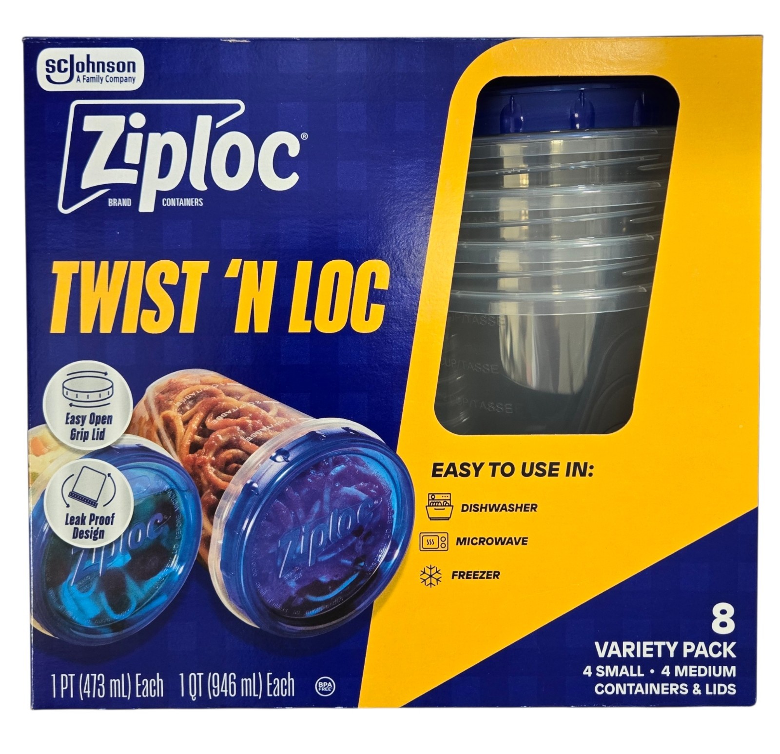 Ziploc Twist N Loc 8 piece Set Small Medium Containers w/Lids