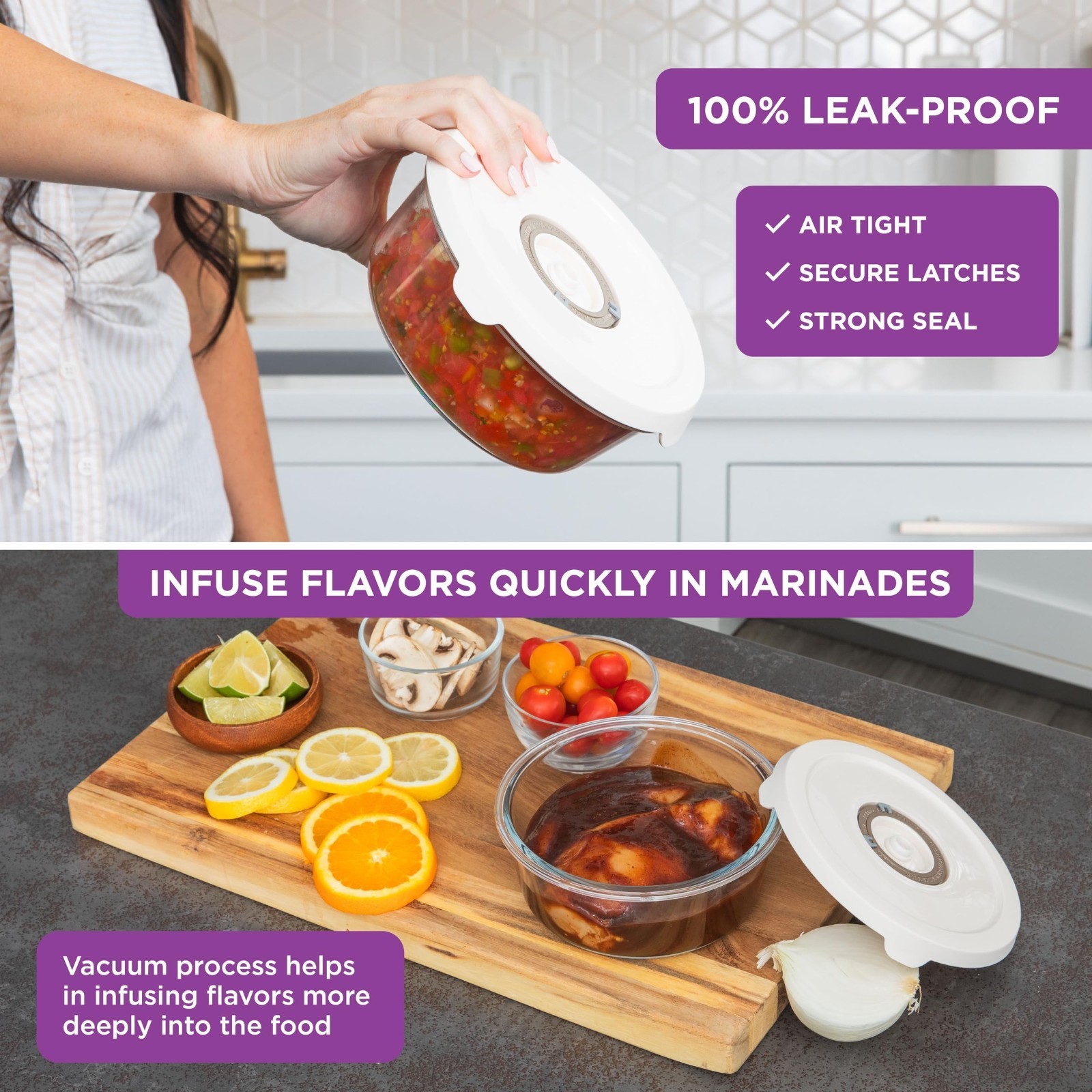 Vacuum Food Storage Containers Set of 6 – BPA-Free Glass, Leak-Proof, Meal Prep