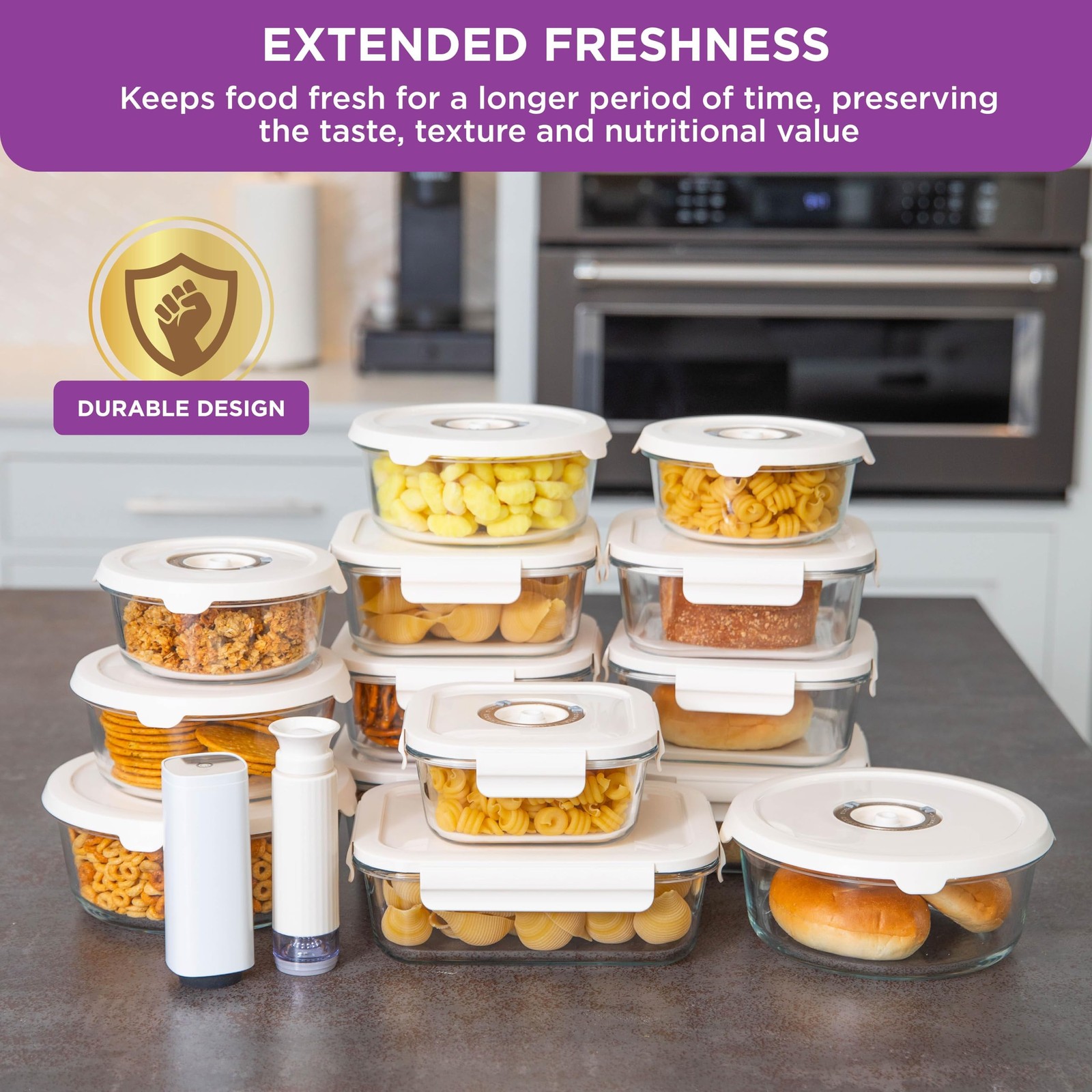 HOLDN’ STORAGE Vacuum Food Storage Containers, Set of 8 Glass Containers & El…