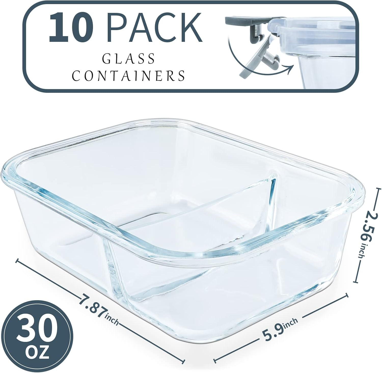 10 Packs 30Oz Glass Meal Prep Containers 2 Compartments,Glass Food Storage Conta