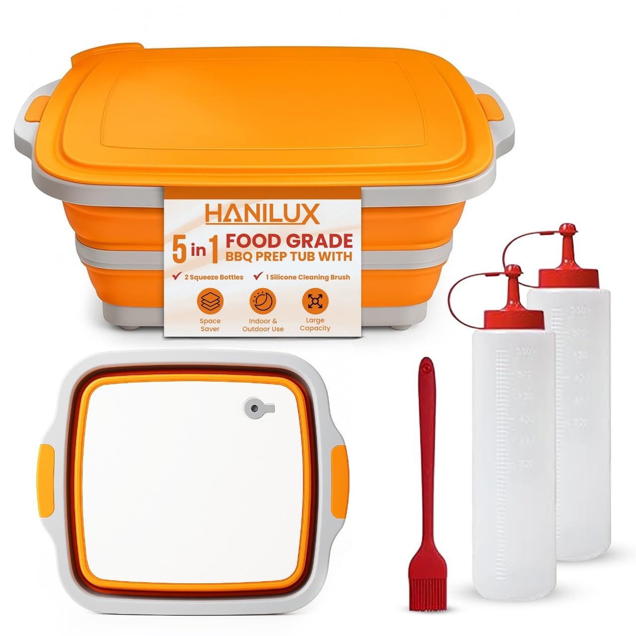 Collapsible BBQ Prep Meal Marinating 8L Tub Cutting Board Colander Lid Set