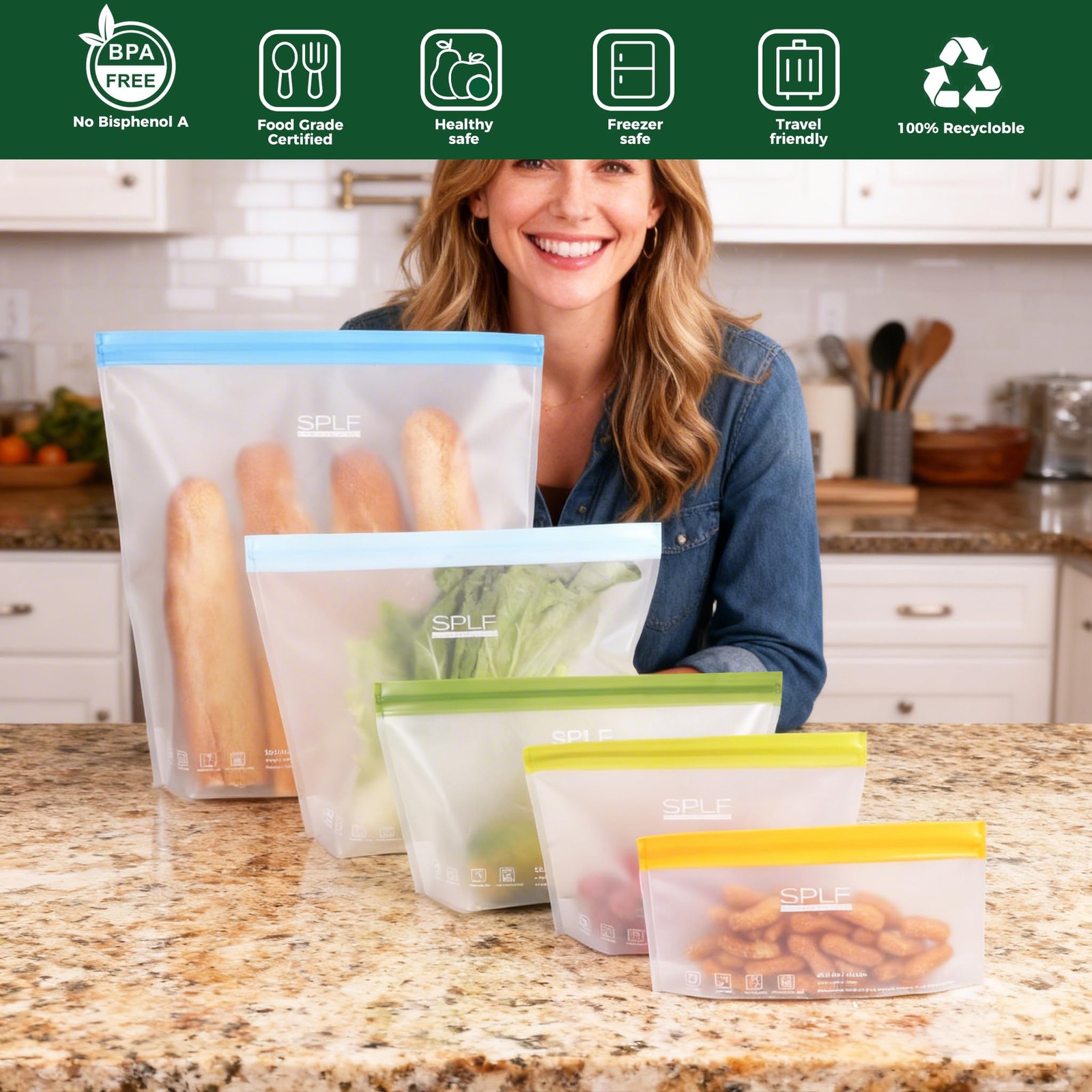 6 Pack Stand-Up Reusable 2 Gallon Freezer Bags Dishwasher Safe, Reusable Free…