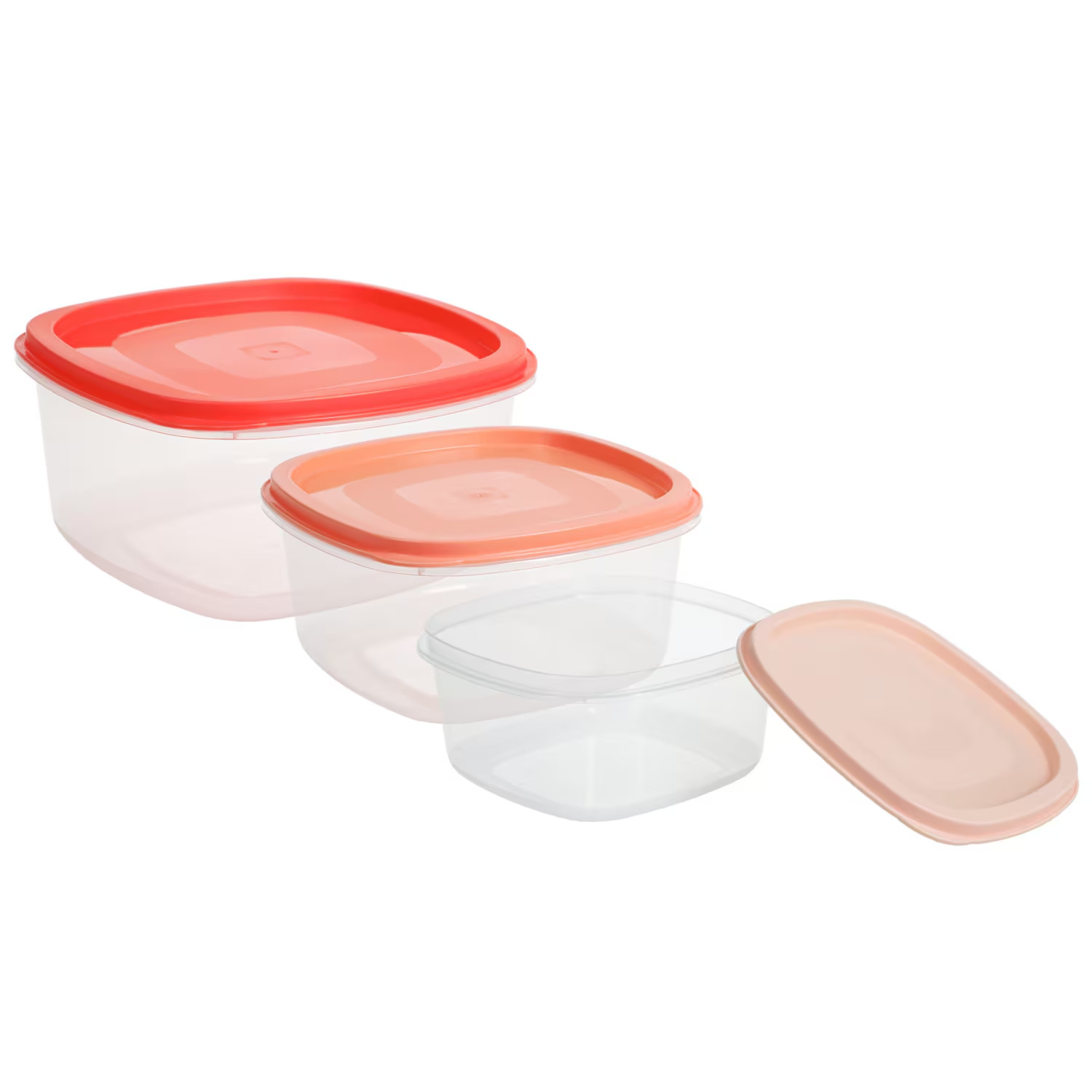 Sure Fresh 3 Pack Reusable Square Containers With Lid Coral Orange new