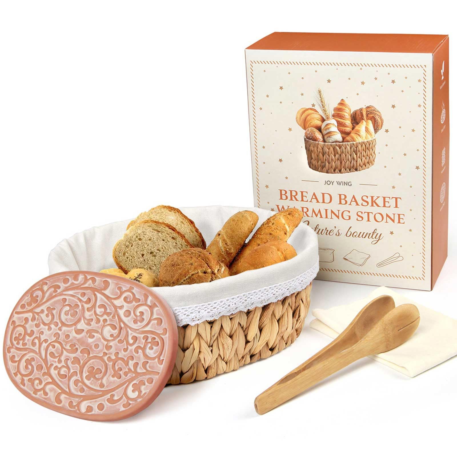 Large Bread Warmer Basket With Stone Serving Baskets For Bakers Kitchen Home
