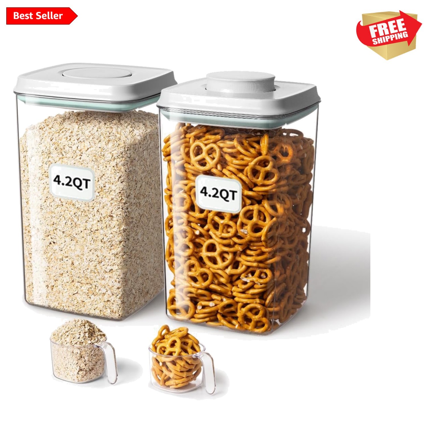 Airtight Food Storage Container with Pop Lid & 130ml Scoop, 4L/4.2qt *2 BPA-F…