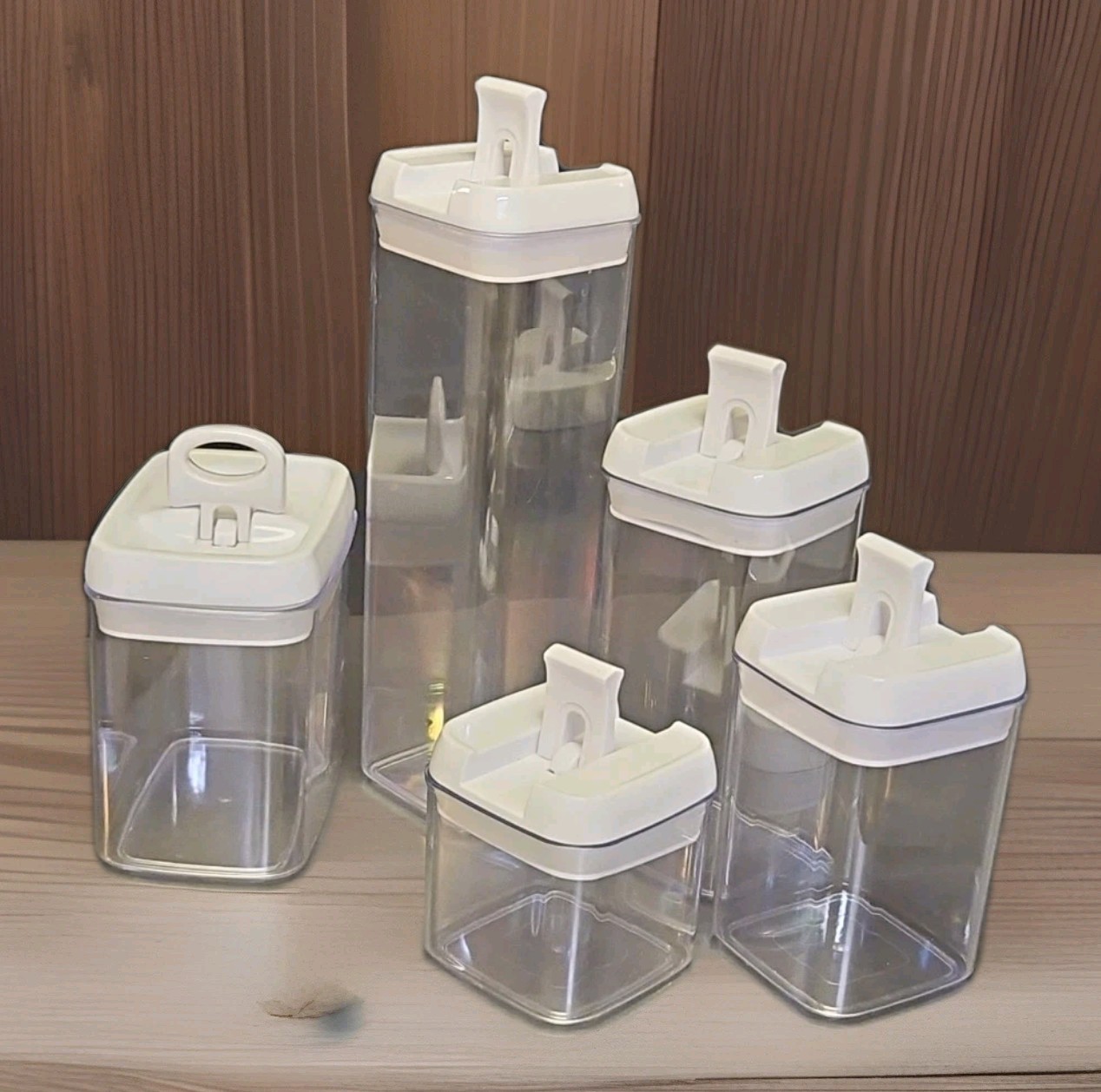5-Piece Stackable Fliplock Pantry Storage, Air Tight Multi Height Pre-owned