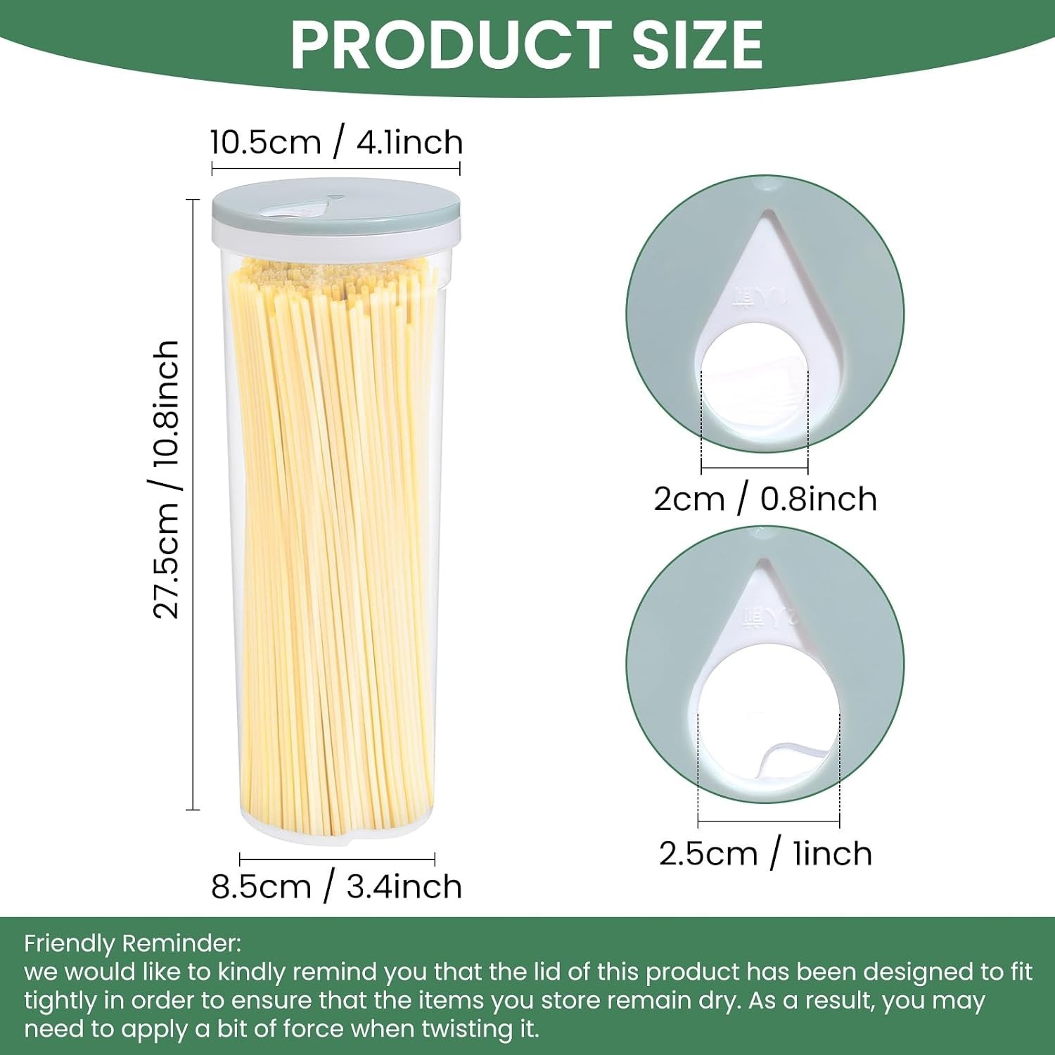 Plastic Tall Food Storage Spaghetti Noodle Pasta Container with Locking Lid C…