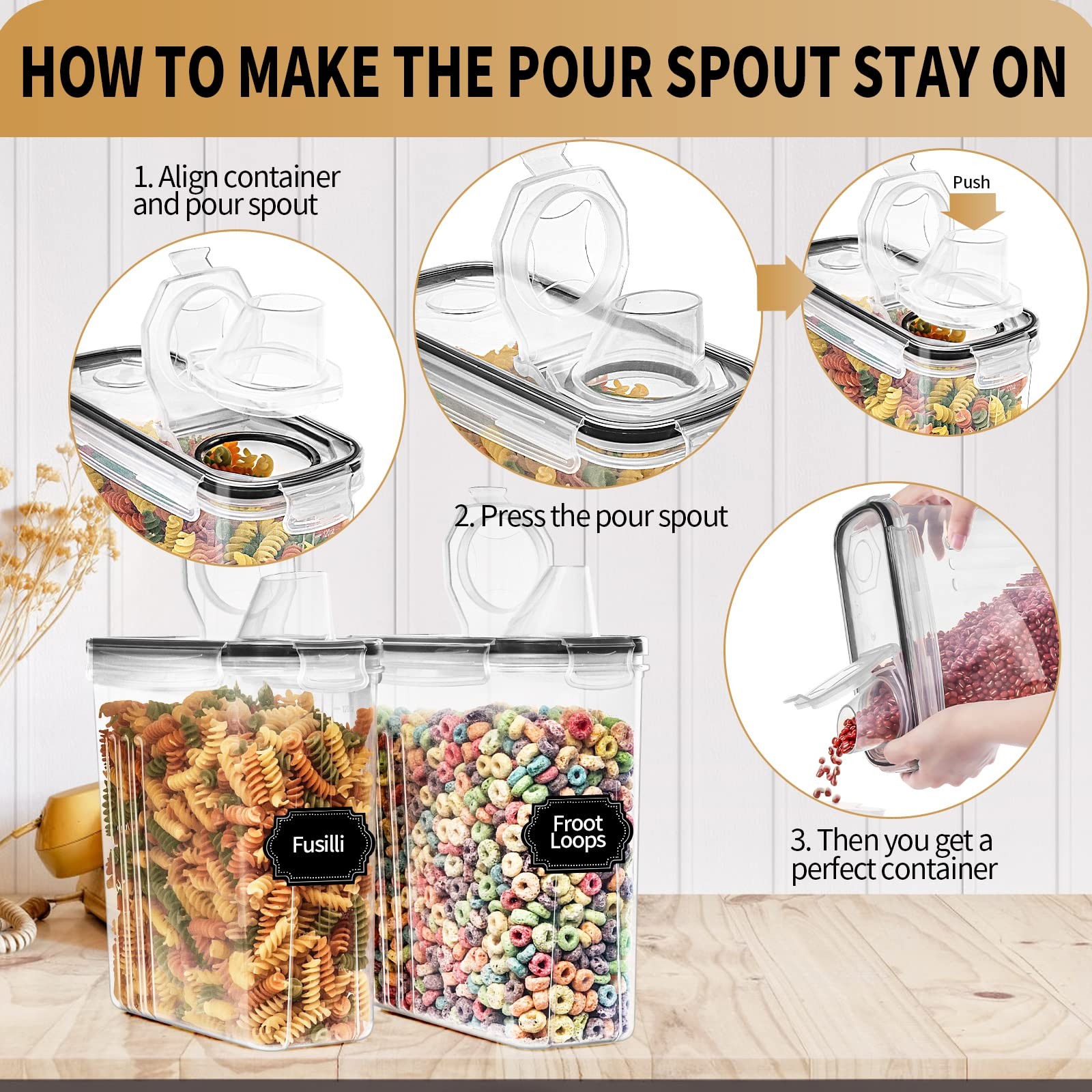 PRAKI Cereal Containers Storage Set (4L,135.2 Oz), 4PCS Airtight Food Storage…