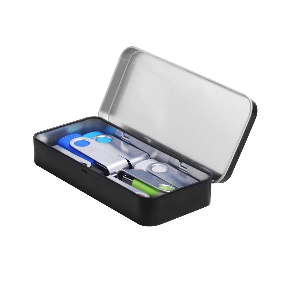 Metal Rectangular Hinged Tin Boxes Lid Black Portable Storage Model 128 4 PCS