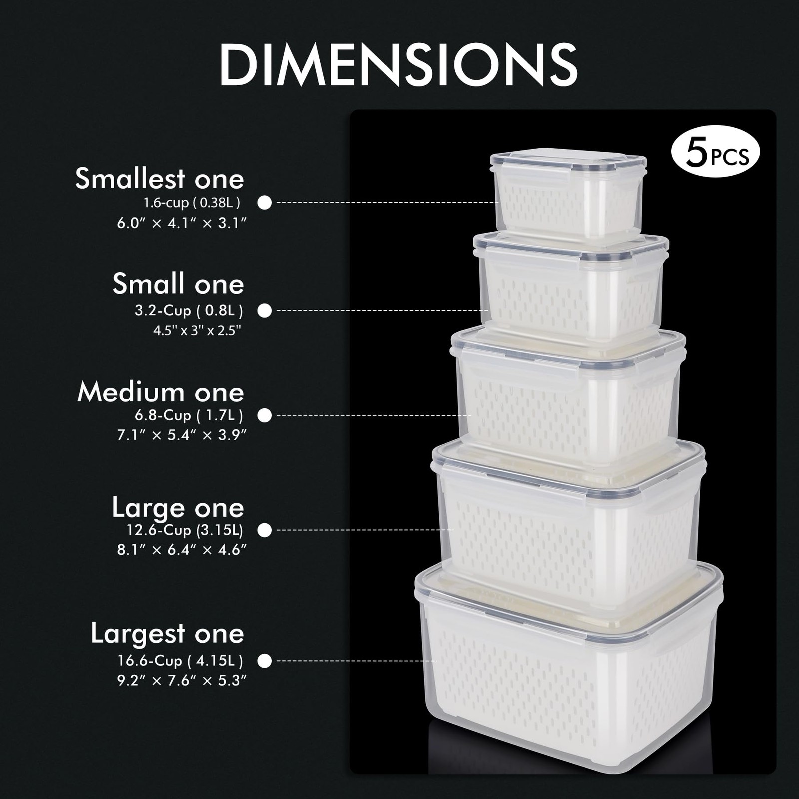 5-Pack Large Fruit Storage Container for Fridge Leak proof with Removable Col…