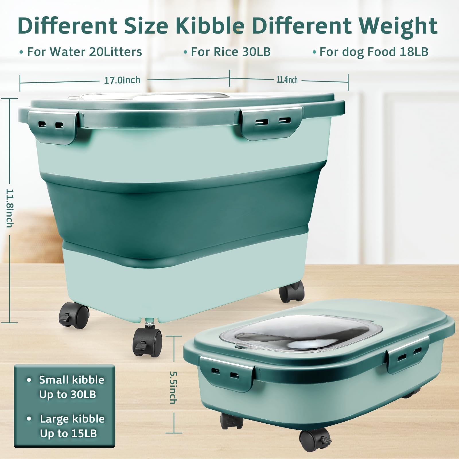 Rice Storage Containers, Collapsible 20 to 30Lbs Food Storage Bin Dispenser with