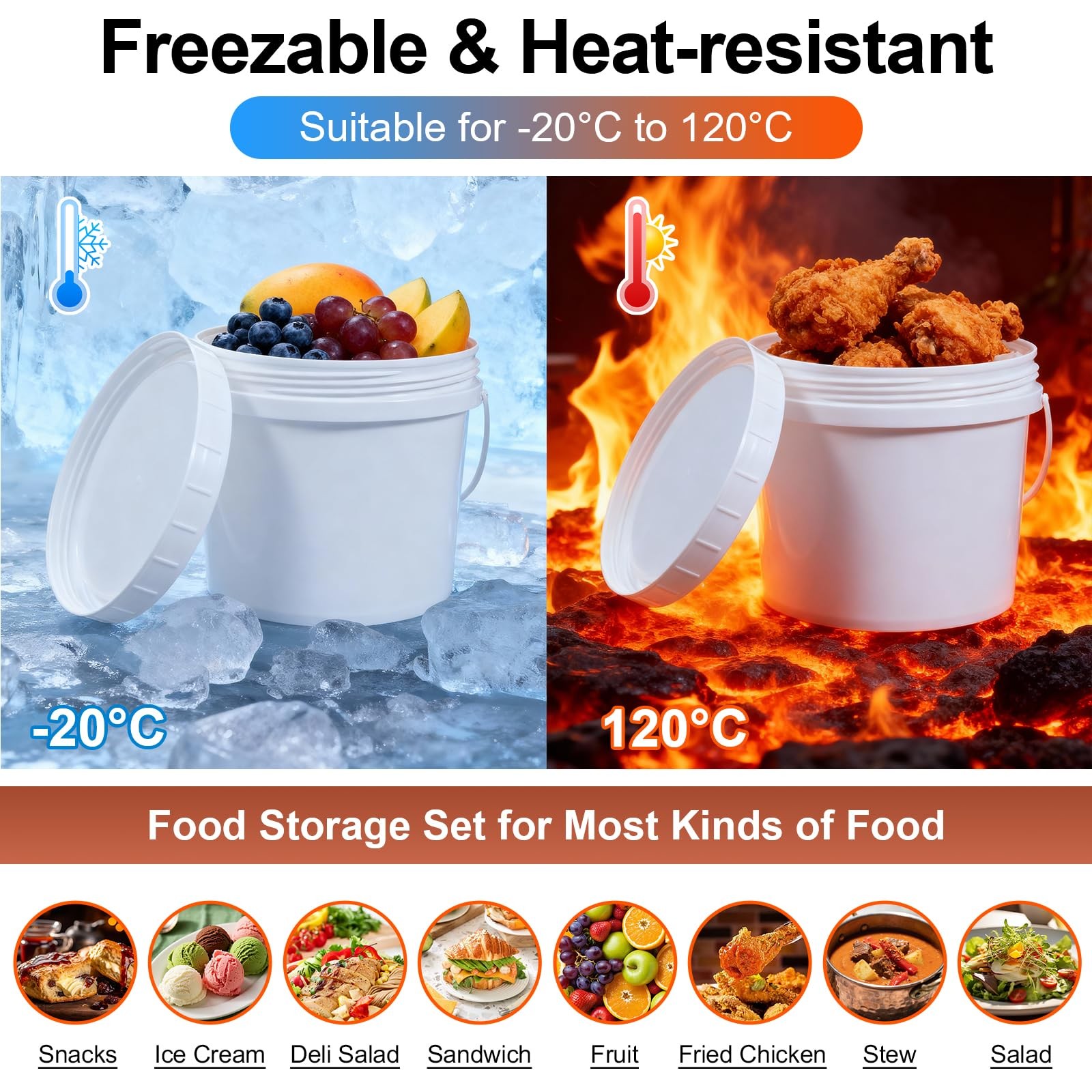 4 Pack 1 Gallon Plastic Buckets with Screw Lids & Handle, Food Grade Storage …