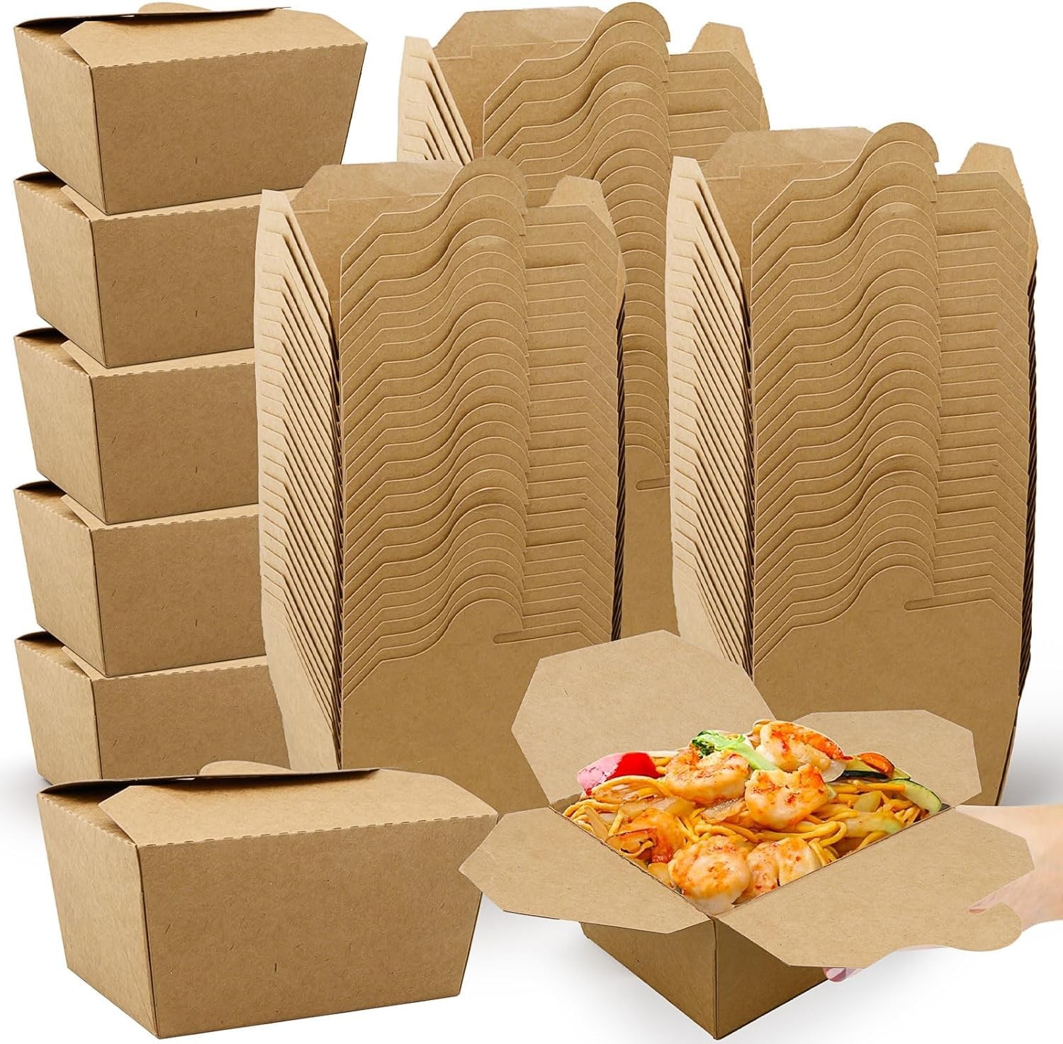 100-Pack Chinese Take Out Boxes,25oz Kraft Brown Take out Food Containers,Dis…