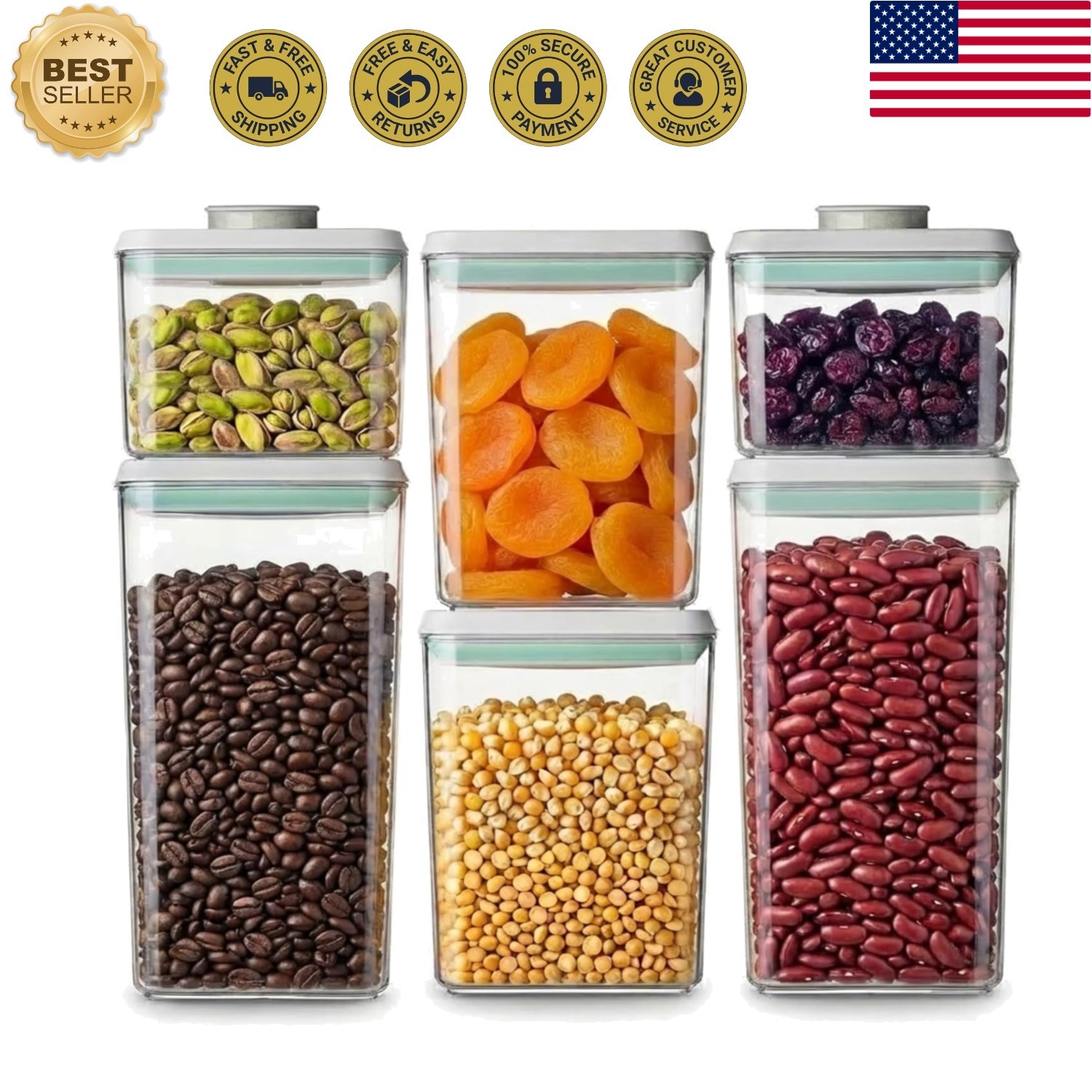 Durable Airtight Food Storage Set – 6 Stackable BPA-Free Containers for Kitchen