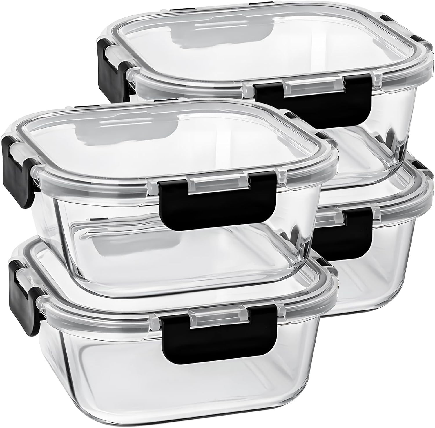 27 Oz Glass Food Storage Containers Lids 4 Pack Square Sandwich Containers/Box