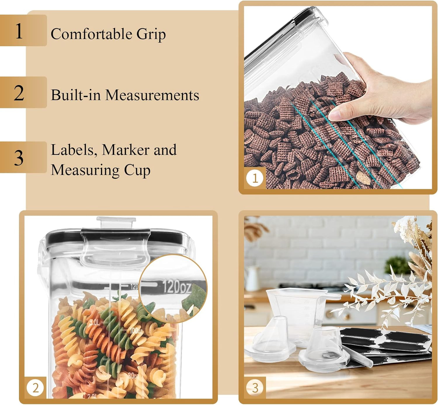 PRAKI Cereal Containers Storage Set (4L,135.2 Oz), 4PCS Airtight Food Storage Co