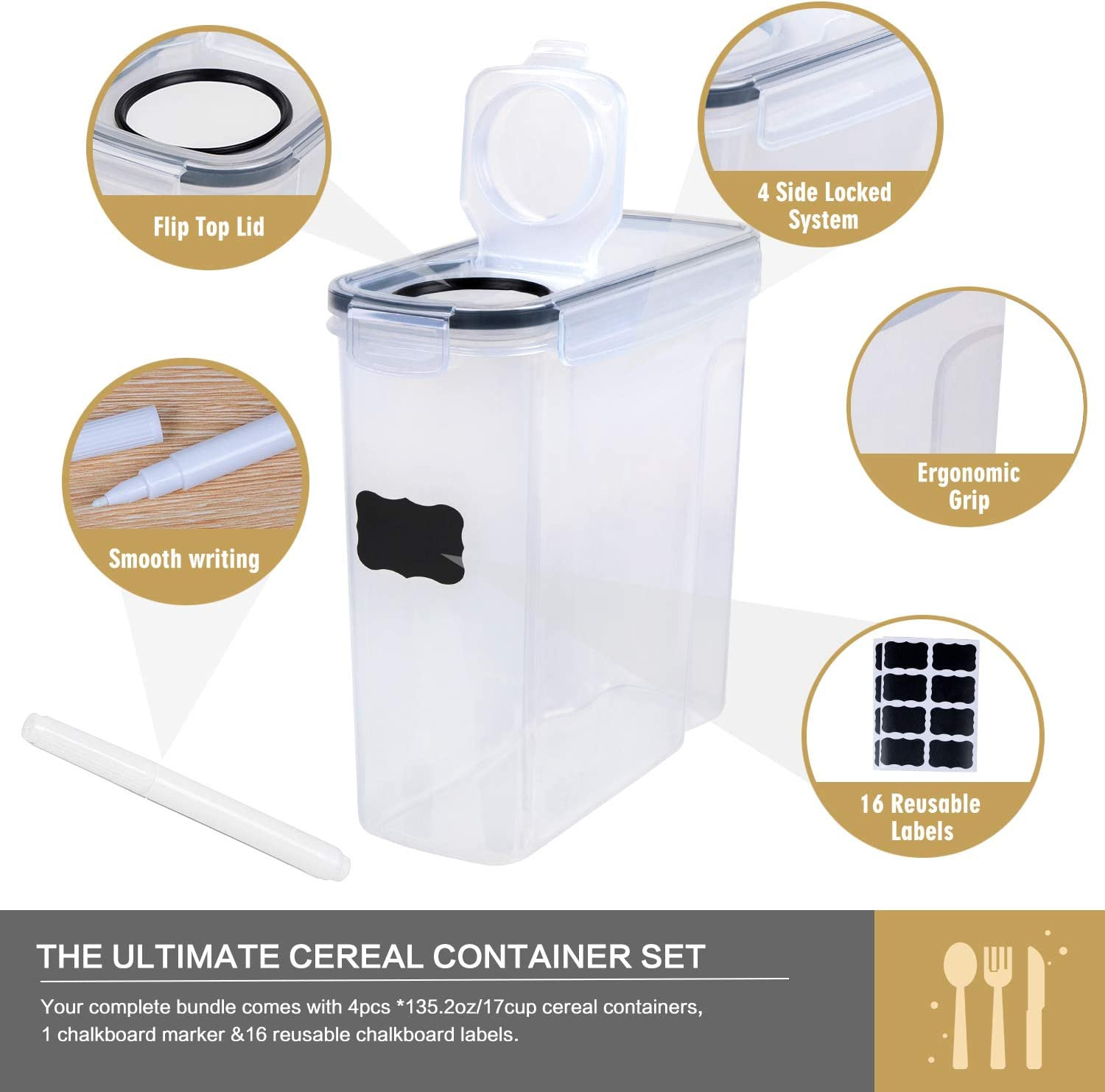 Cereal Containers Storage Set – 4 Piece Airtight Large Food Storage Containers(1