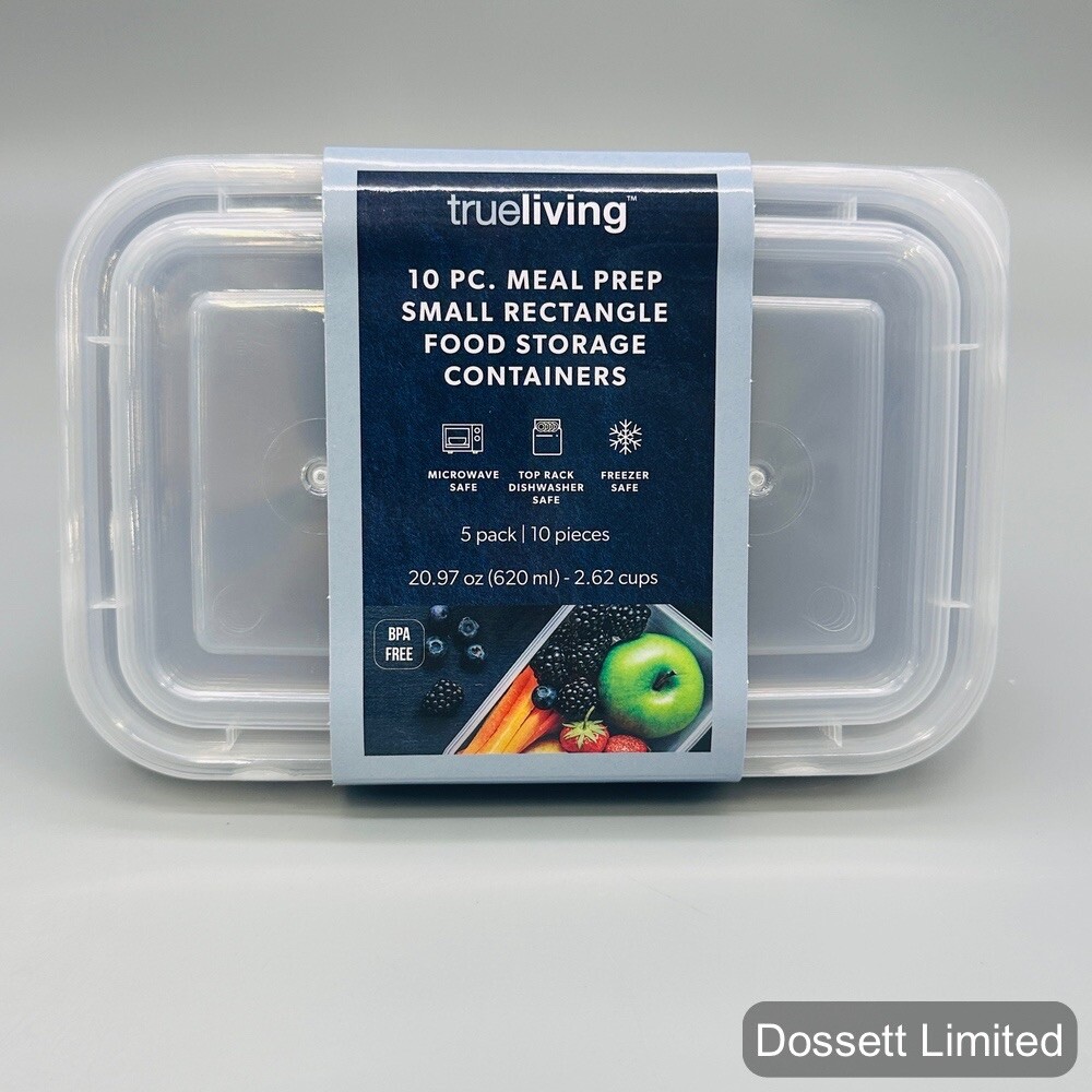 6- True Living Meal Prep Containers – Reusable- 10 pcs-5 Pack- Rectangle 20.97oz