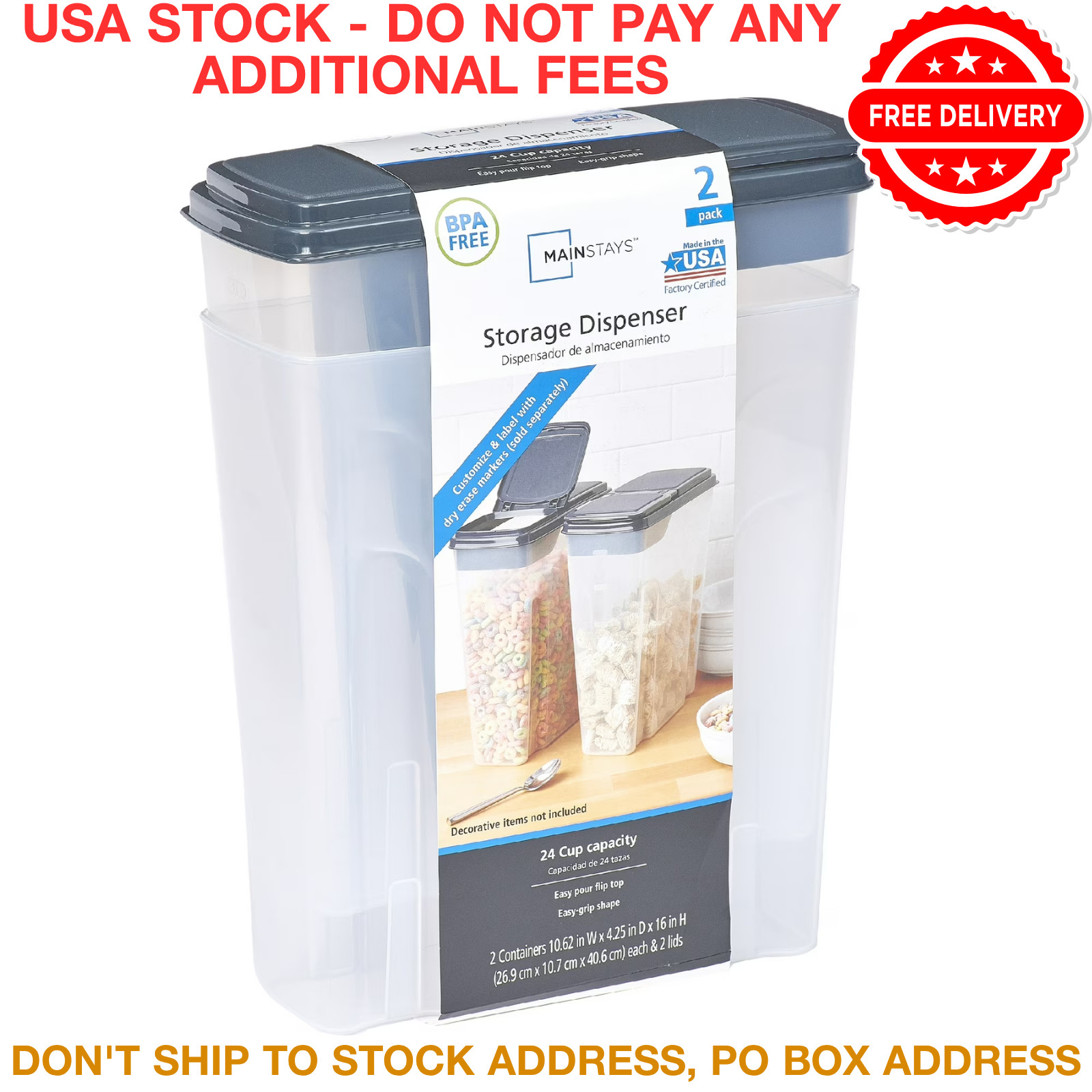 Cereal Dispenser 2 Pack Airtight Food Storage Container Plastic Pantry Rice Bin