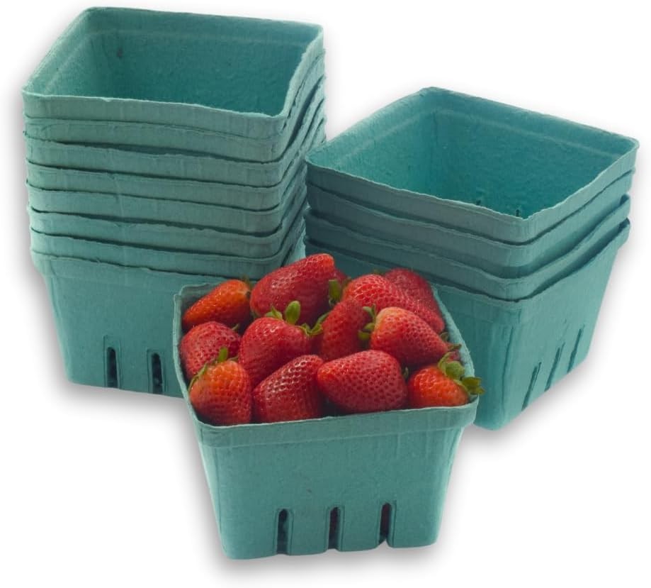 42 Pack QUART Green Molded Pulp Fiber Berry/Produce Vented Baskets for Frui