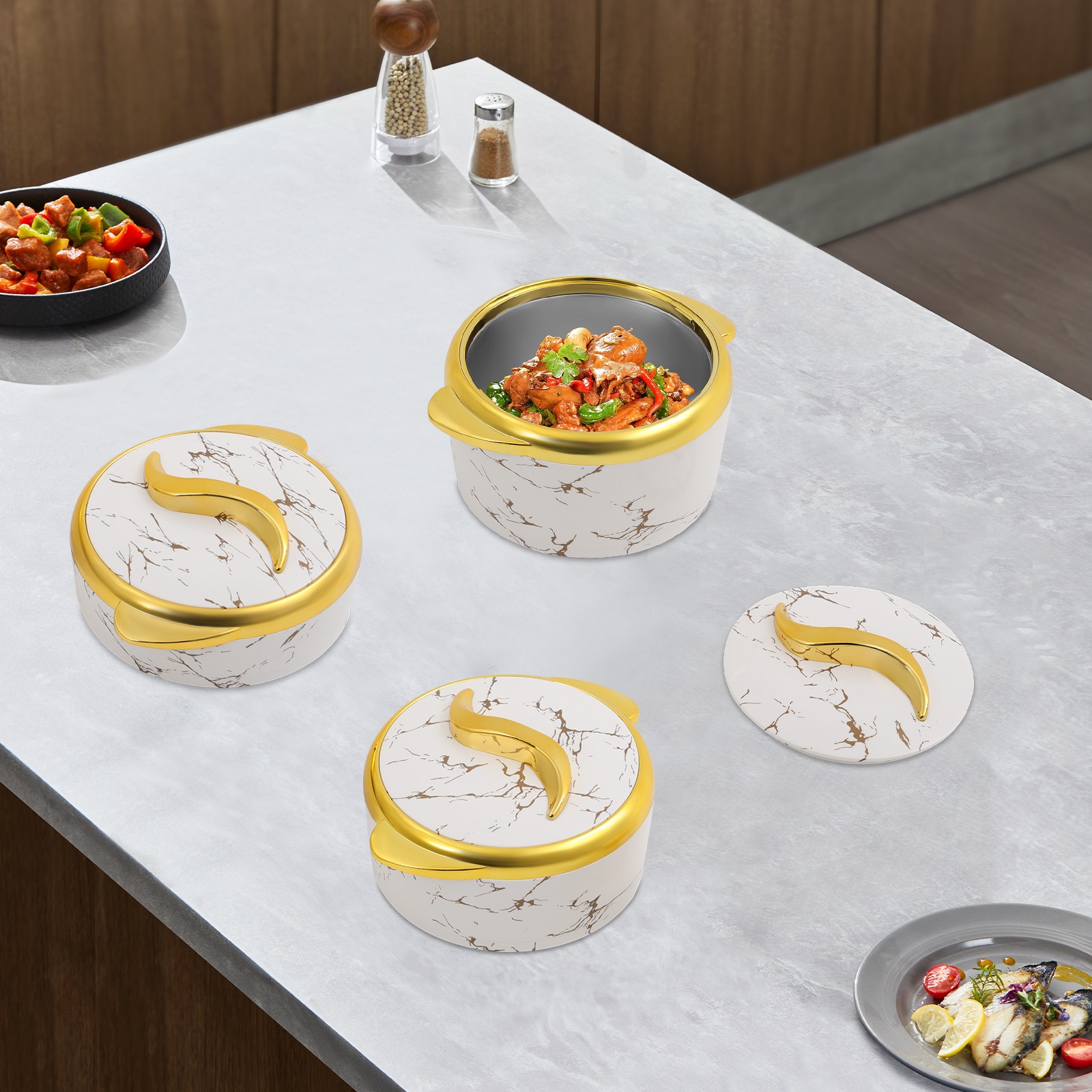 3-Piece Thermal Dish Set with Lids Insulated Stainless Steel Food Container