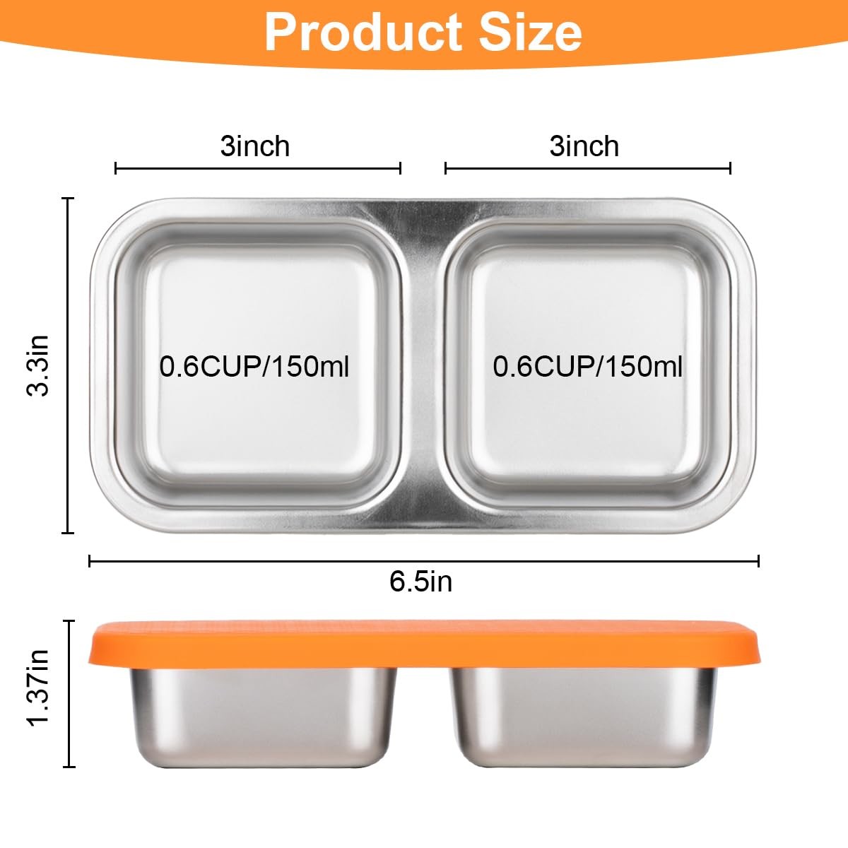 2-Compartment Stainless Steel Snack Containers, Reusable Snack Containers wit…