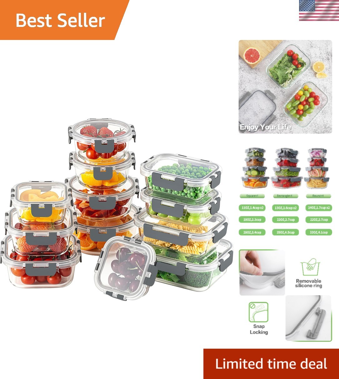 Versatile Glass Food Storage Containers – 24-Piece Set, Oven Safe & BPA-Free