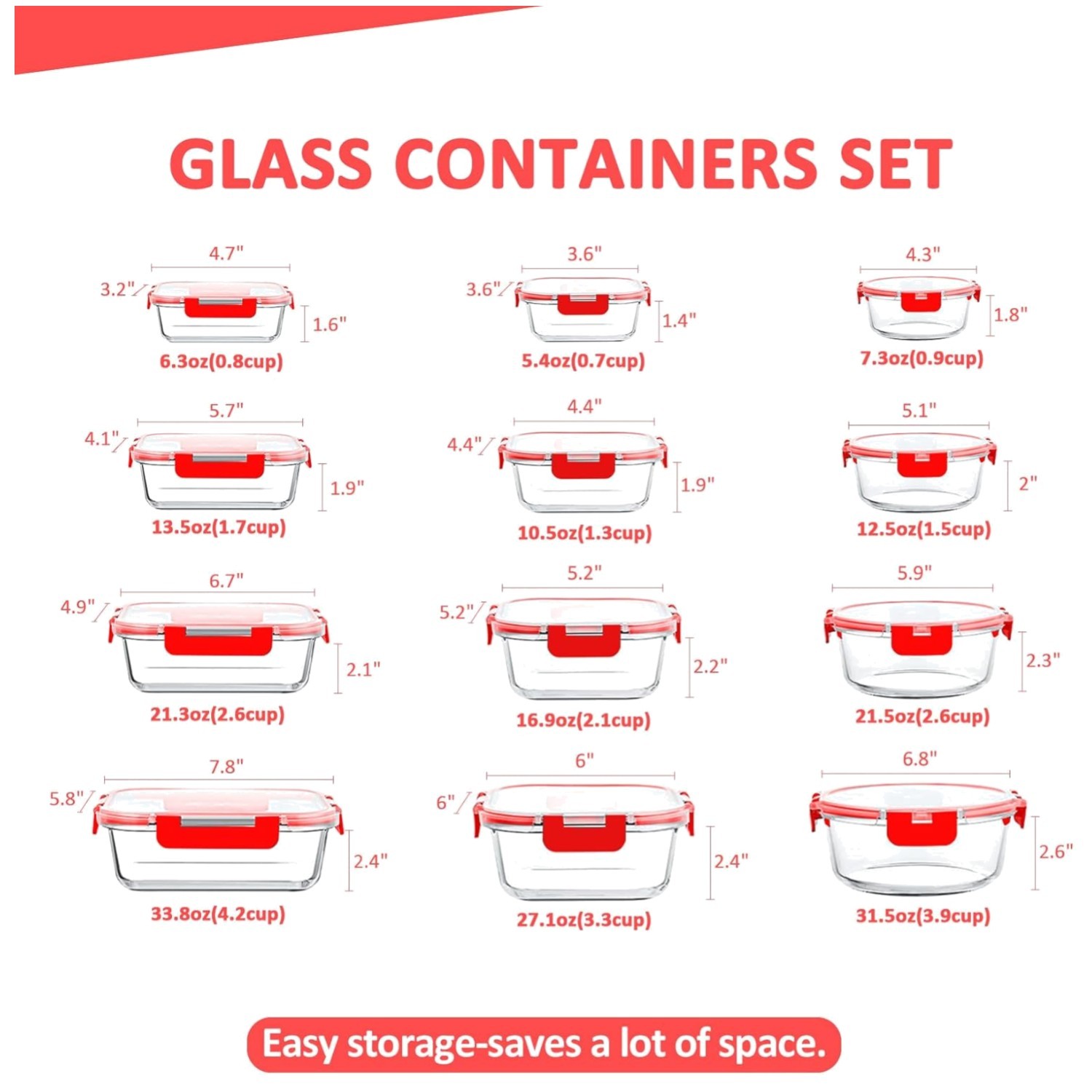 Stackable Glass Storage Containers with Lids – 24 Set