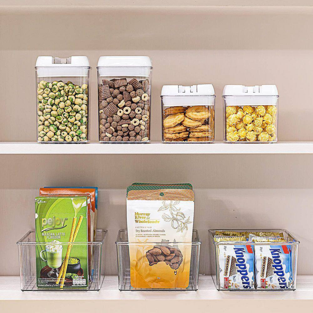 Clear Plastic Food Storage Organizer Bins with Removable Dividers for Pantry, Ki