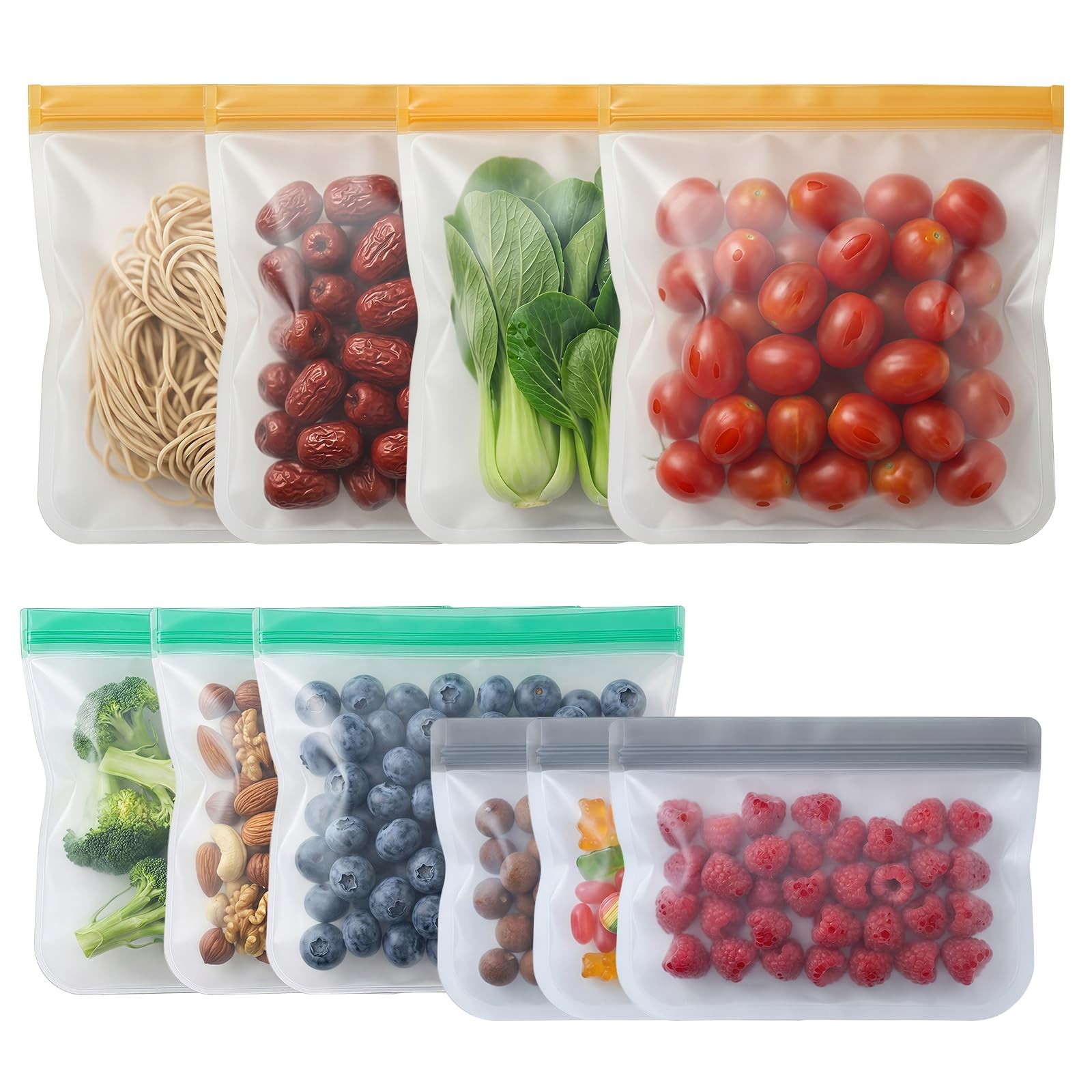 10 Pack Reusable Freezer Bags, Leakproof Reusable Silicone Food Storage Bags …