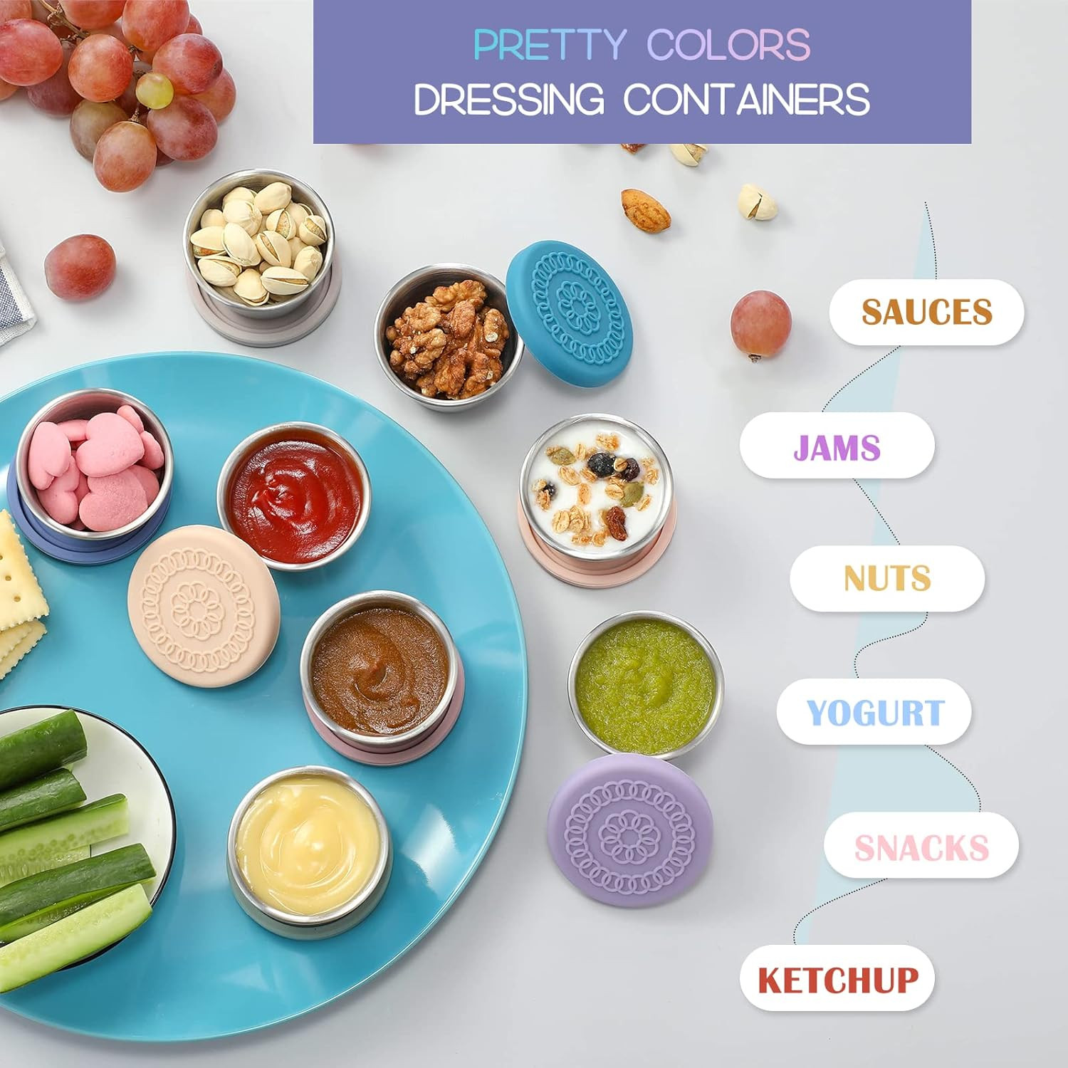 [8 Pack] Salad Dressing Container to Go, 2.4Oz Small Condiment Containers with L