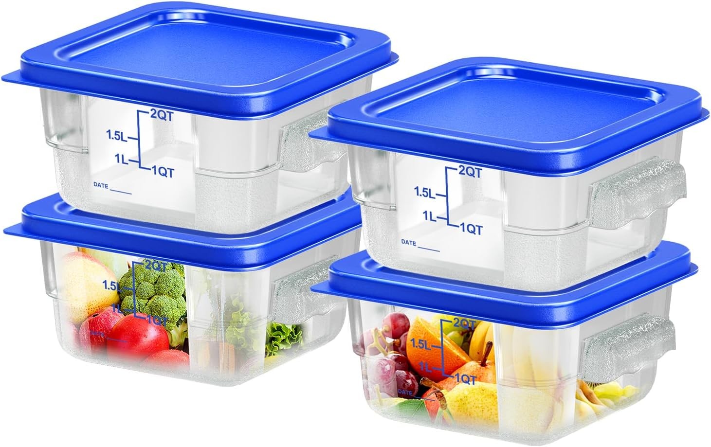 6 pcs 2qt Food Storage Containers W/ Lid Square Clear Commercial Food Storage