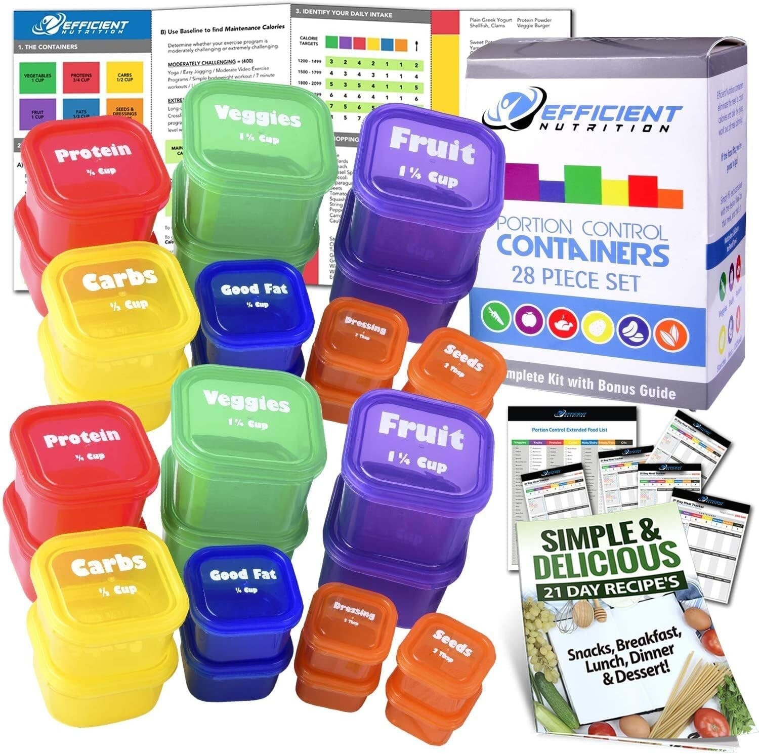 28 Pcs Fix Portion Control Containers Kit Beach Body Food Plan Diet Weight Loss