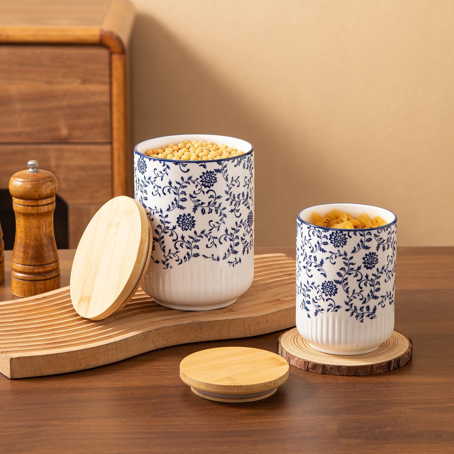 Canisters Sets for the Kitchen – 2 Pcs 36/18 oz Ceramic Kitchen Containers for