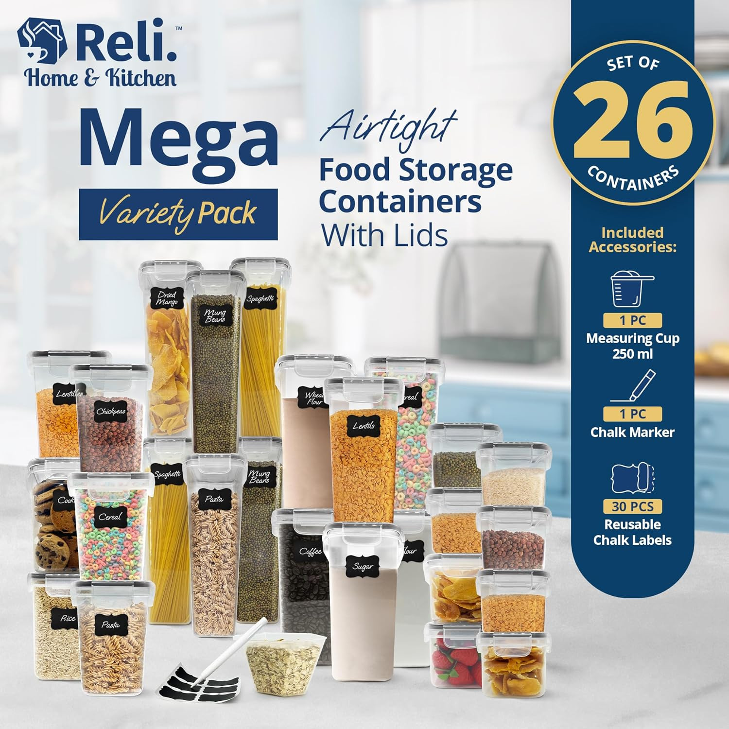 Airtight Food Storage Containers with Lids (26 Sets) | Kitchen Organizers and St