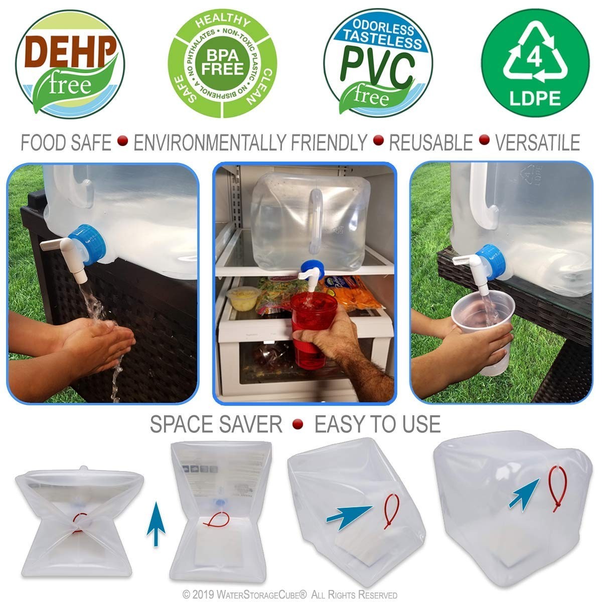 Collapsible BPA-Free Water Container with Spigot – Portable Camping Jug 1.3/2.6/