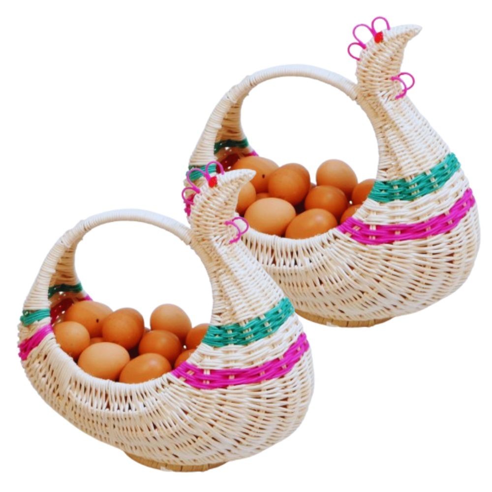 Handwoven Rattan Chicken Basket Thai Handmade Egg Holder Rustic Gift Hamper Deco