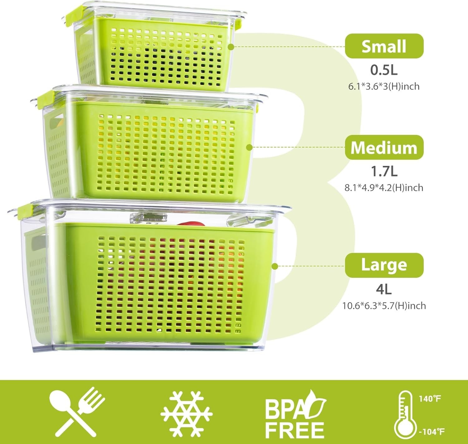 Elegant Fridge Organizer – BPA-Free Fresh Container Set for Vegetables & Fruits