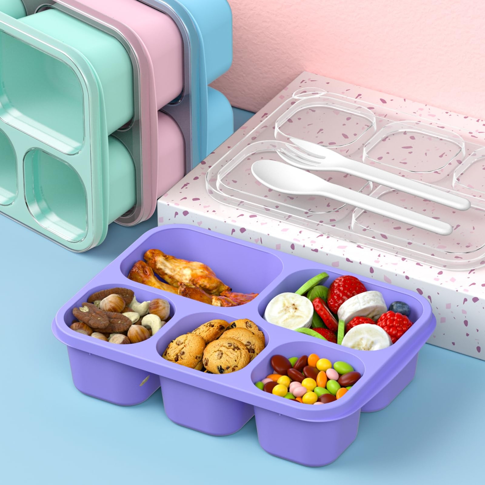 Bento Box Adult Lunch – 4 Pack, 5 – PP(Blue/Pink/Green/Purple)