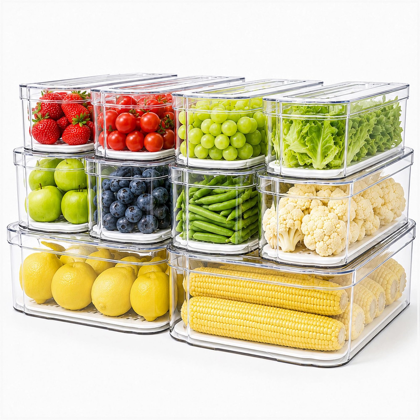 SMRCAD 10-Pack Clear Lidded Organizer Bins for Fridge, Pantry Food Storage