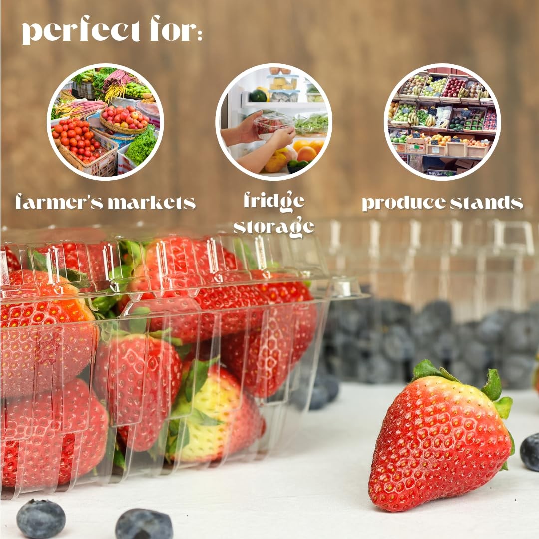 55 PCS 1 Pound Size Strawberry Berry Basket Clam Shell Container Storage