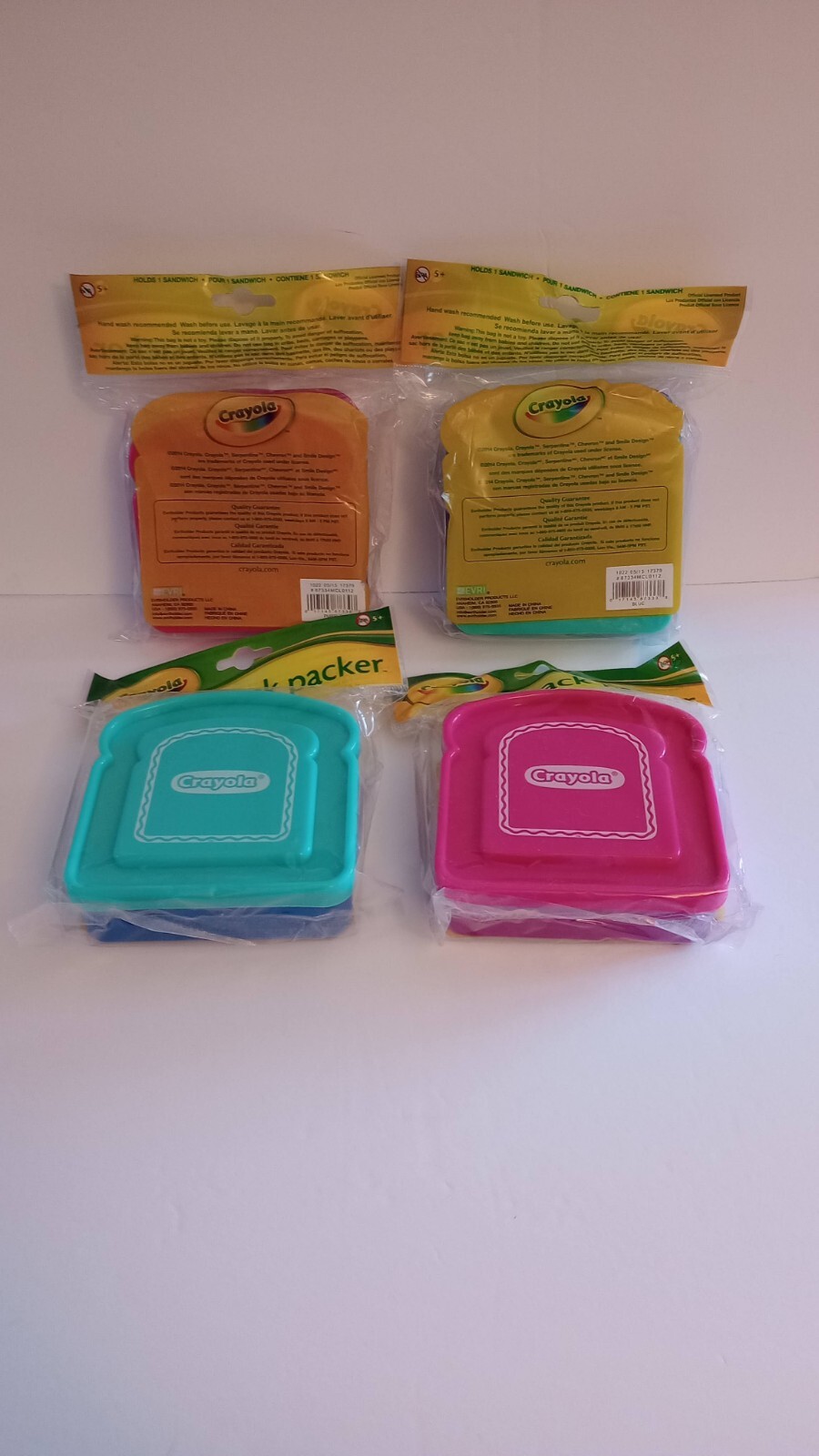 Set of (4) Crayola Snack Packer Sandwich Container Blue Teal Pink Purple New