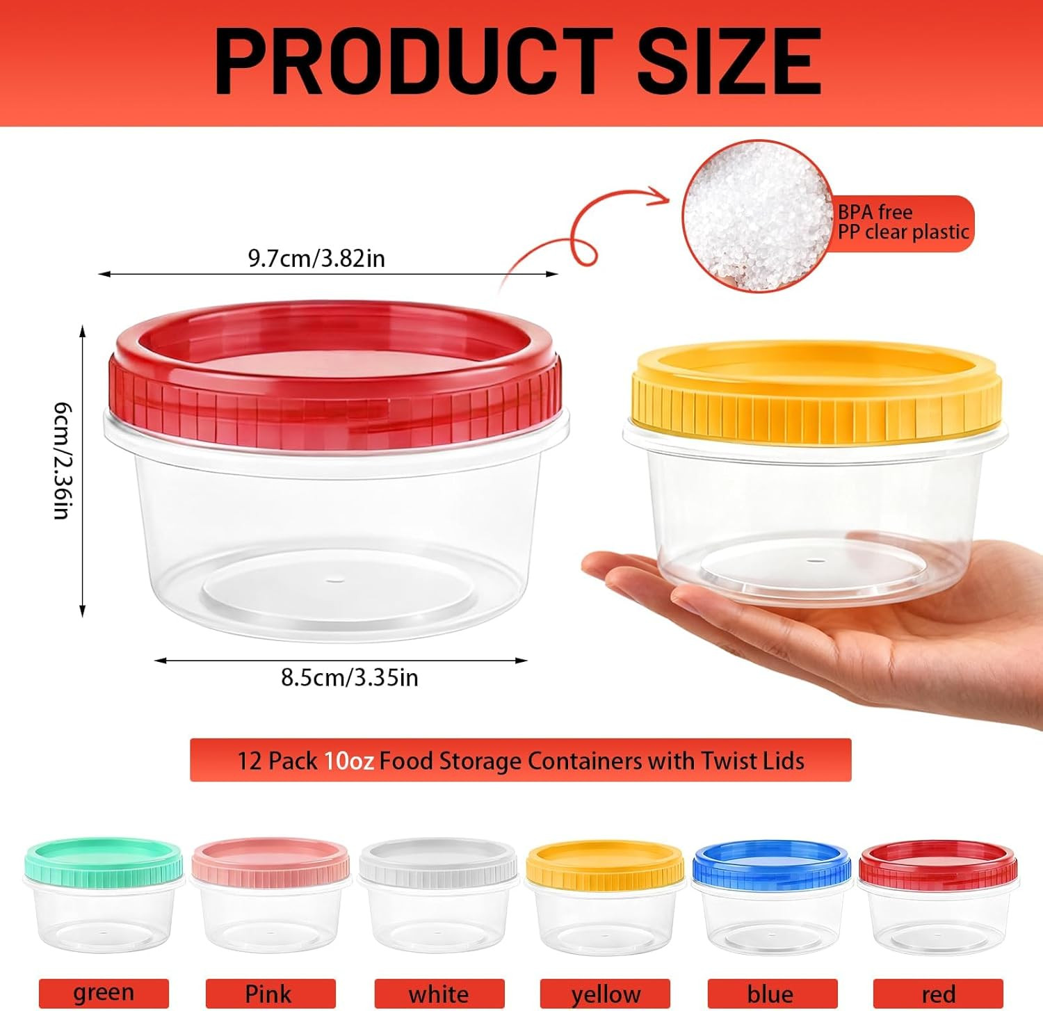 12 Pack Freezer Containers with Screw on Lids, 10Oz Stackable Reusable Food