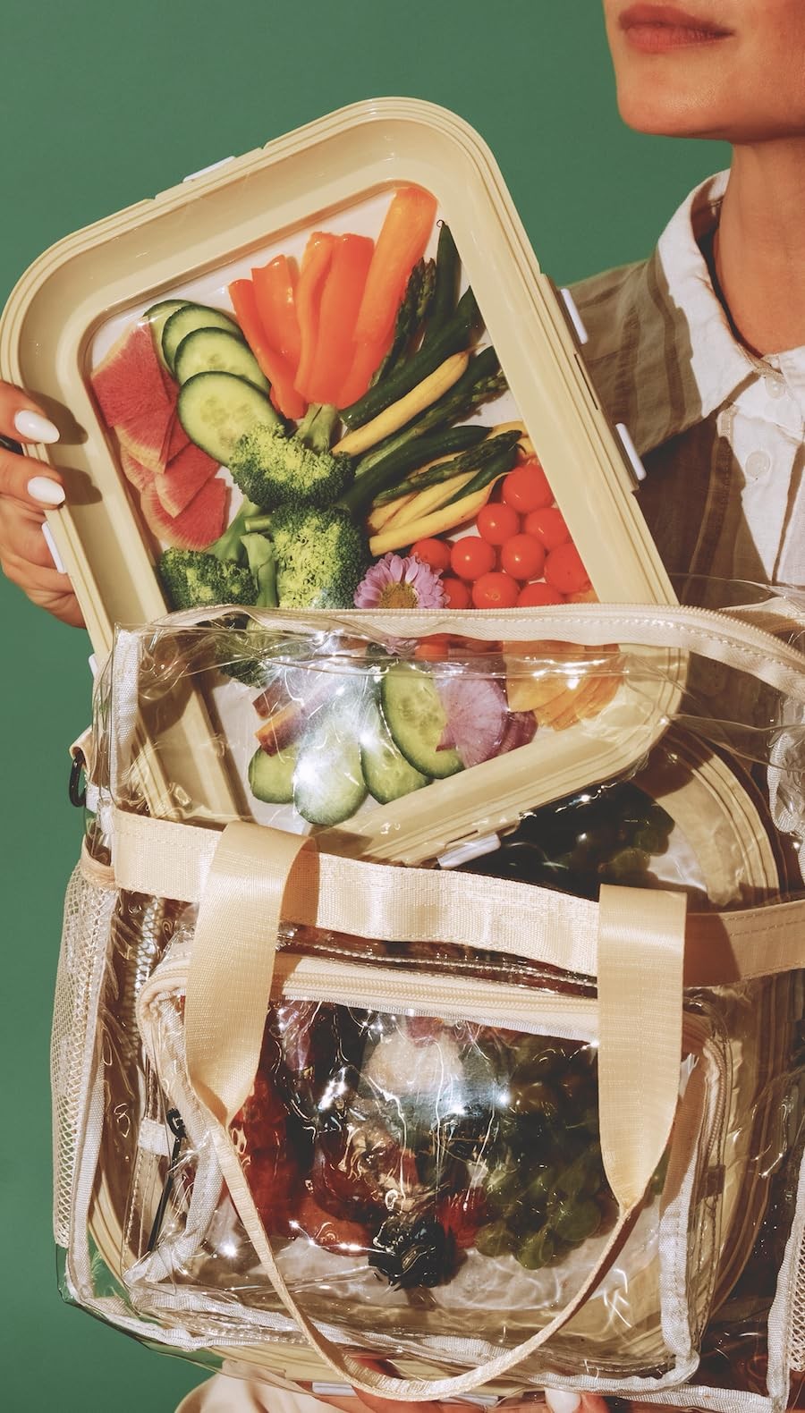 Crudités | Portable Snack Tray | Rectangle 2-Pack | Cream White | Reversible