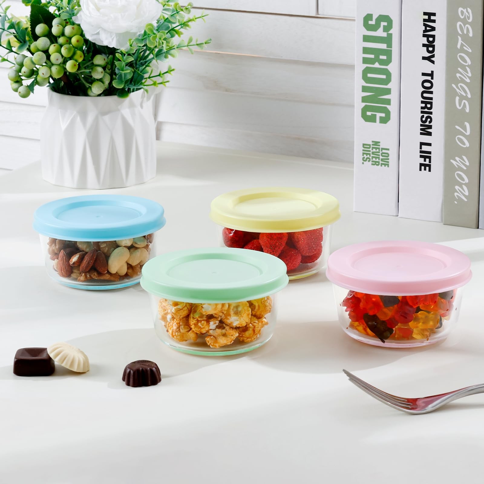 NUTRIUPS 8oz Small Glass Containers with Lid, 1 Cup Boreosilicate Glass Meal …
