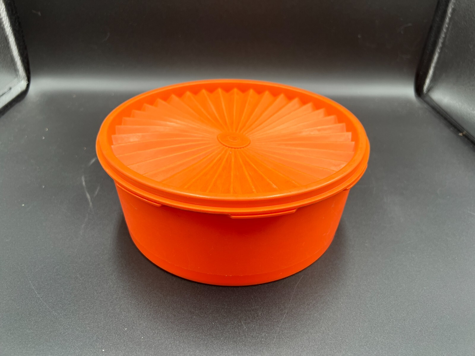 Vintage Tupperware Servalier Orange Storage Container Round and Lid 8″