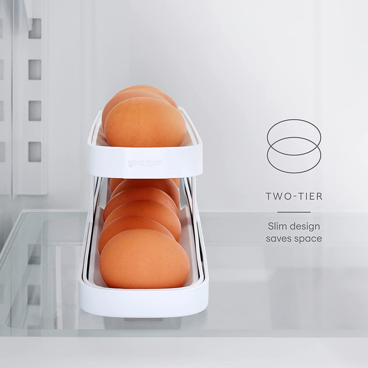 Rolldown™ Egg Dispenser, Space-Saving Rolling Eggs Dispenser and Organizer for R